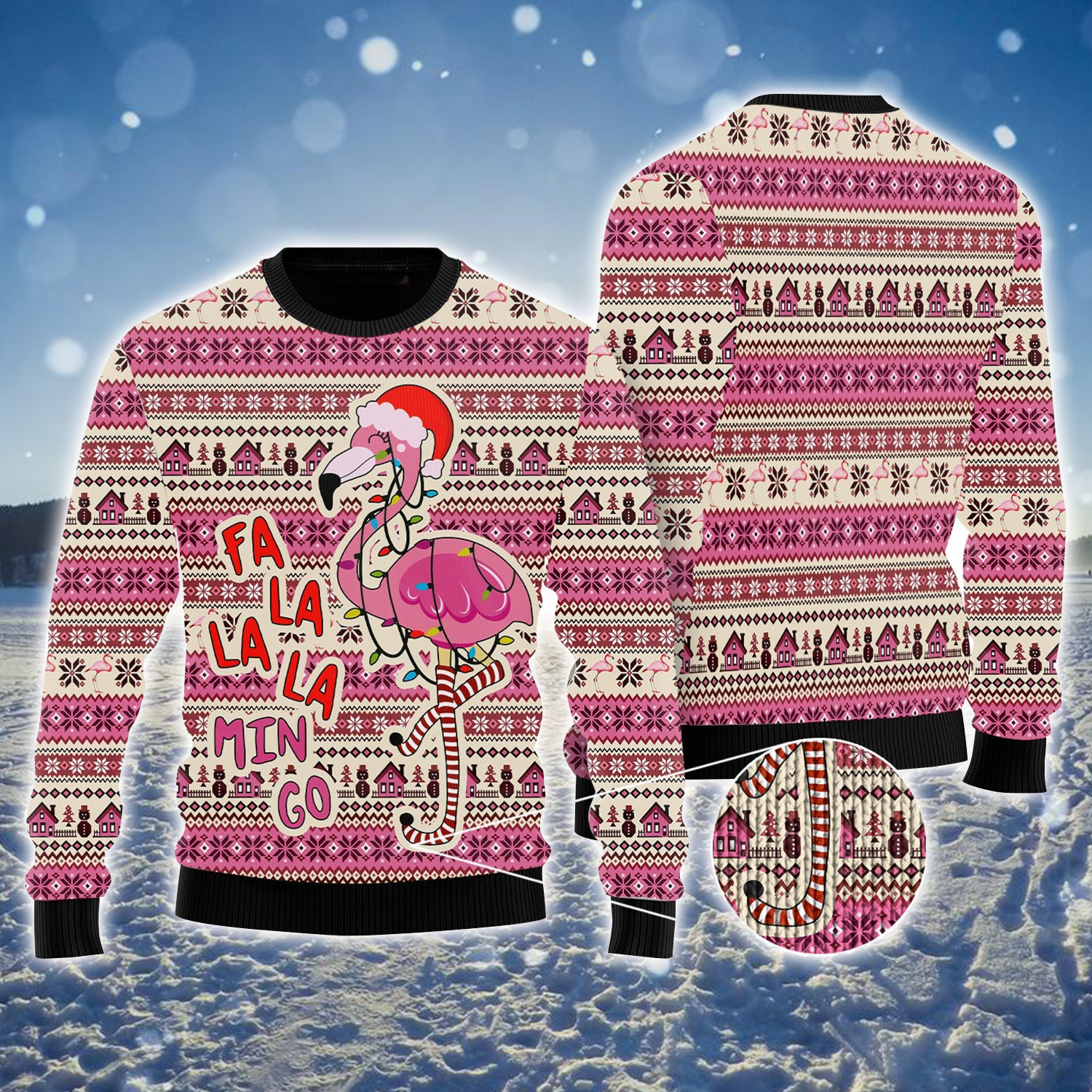 Flamingo Falalamingo Ugly Holiday Jumper Winter Sweaters Unique Pink Flamingo Gifts For Xmas