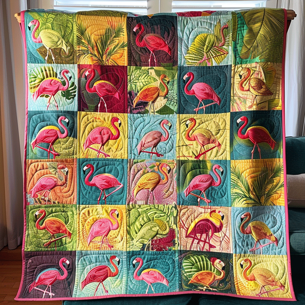 Flamingo Fantasy Quilted Blanket Gifts For Flamingo Lovers