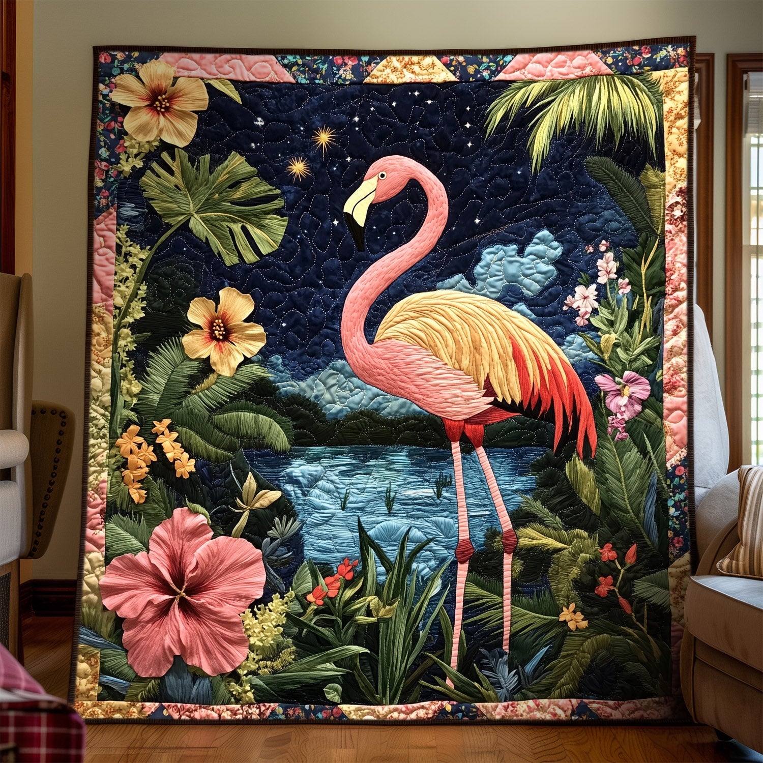 Flamingo Fantasy Quilted Blanket Gifts For Flamingo Lovers