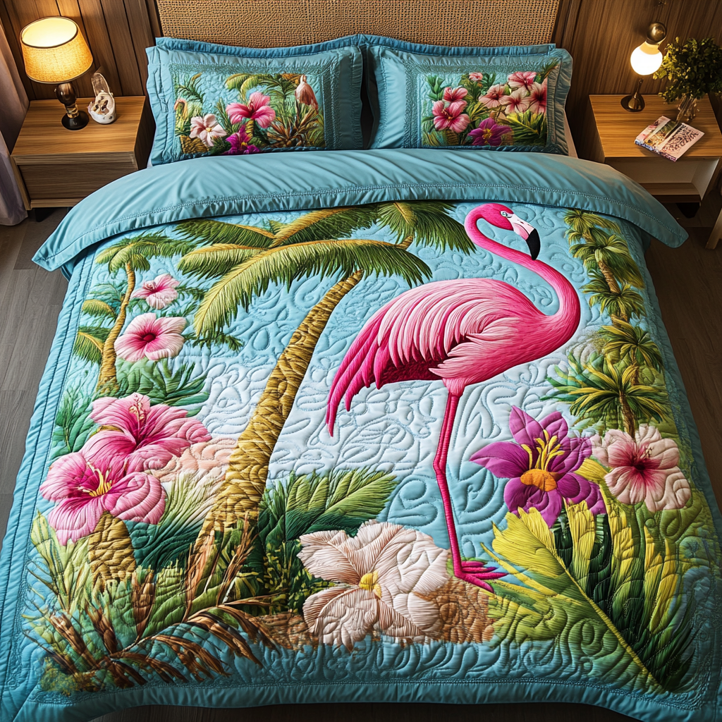 Flamingo Fiesta Quilted Bedding Set Bedroom Decorations Flamingo Inspired Gifts