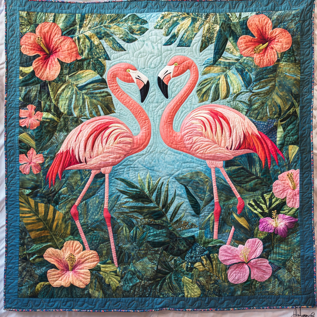 Flamingo Fiesta Quilted Blanket Flamingo Gifts For Her