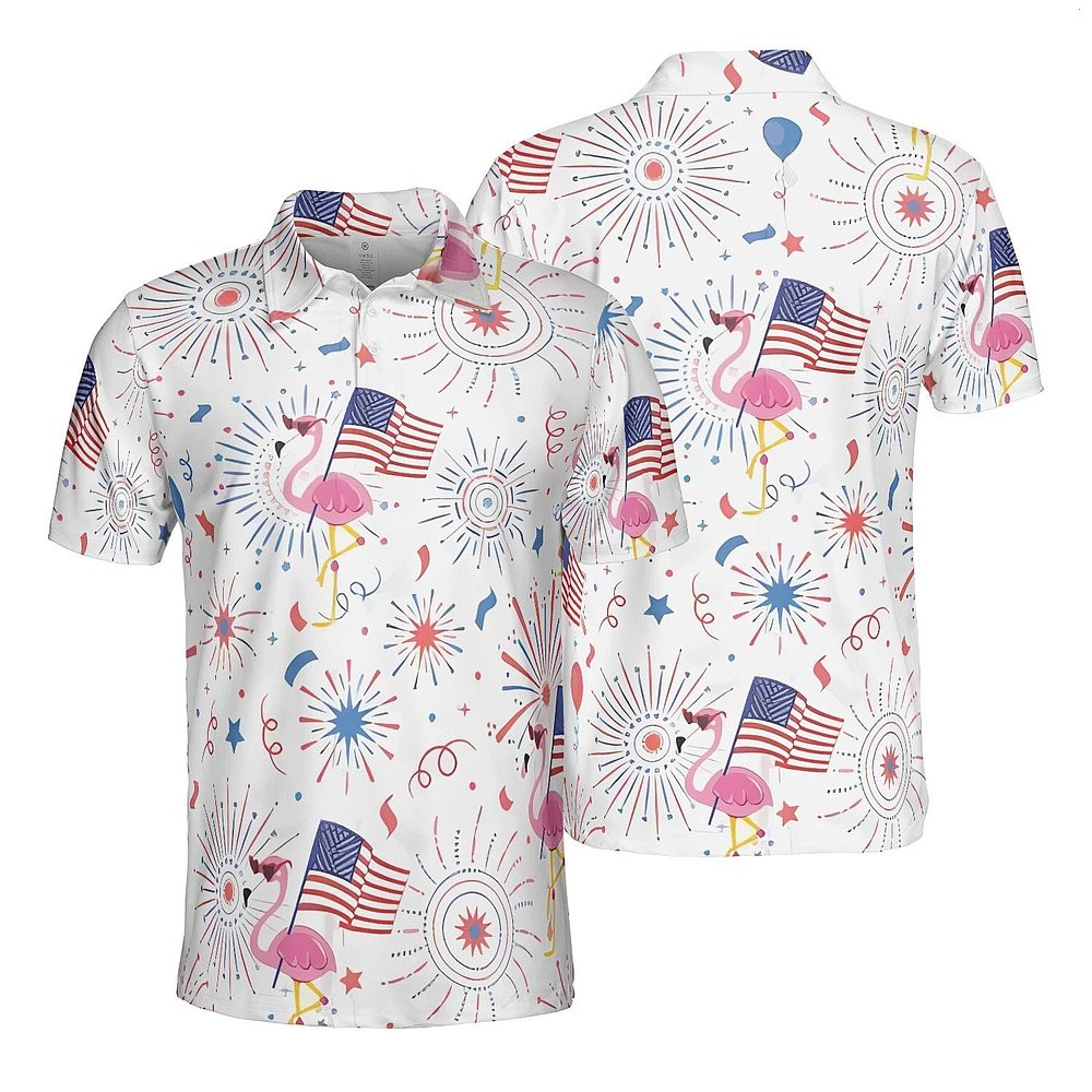 Flamingo Flag American Independence Day 4 Of July Polo Shirt Gifts For Flamingo Lovers