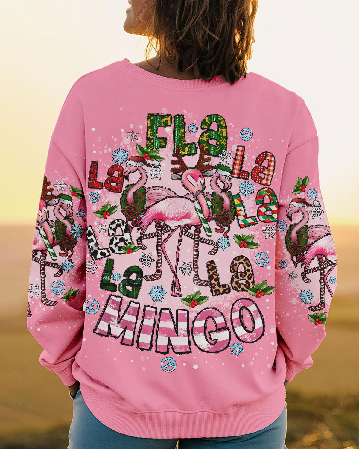 Flamingo Flalalala And Peace Symbol Sweatshirt Christmas Clothes Hippie Gift For Flamingo Lovers
