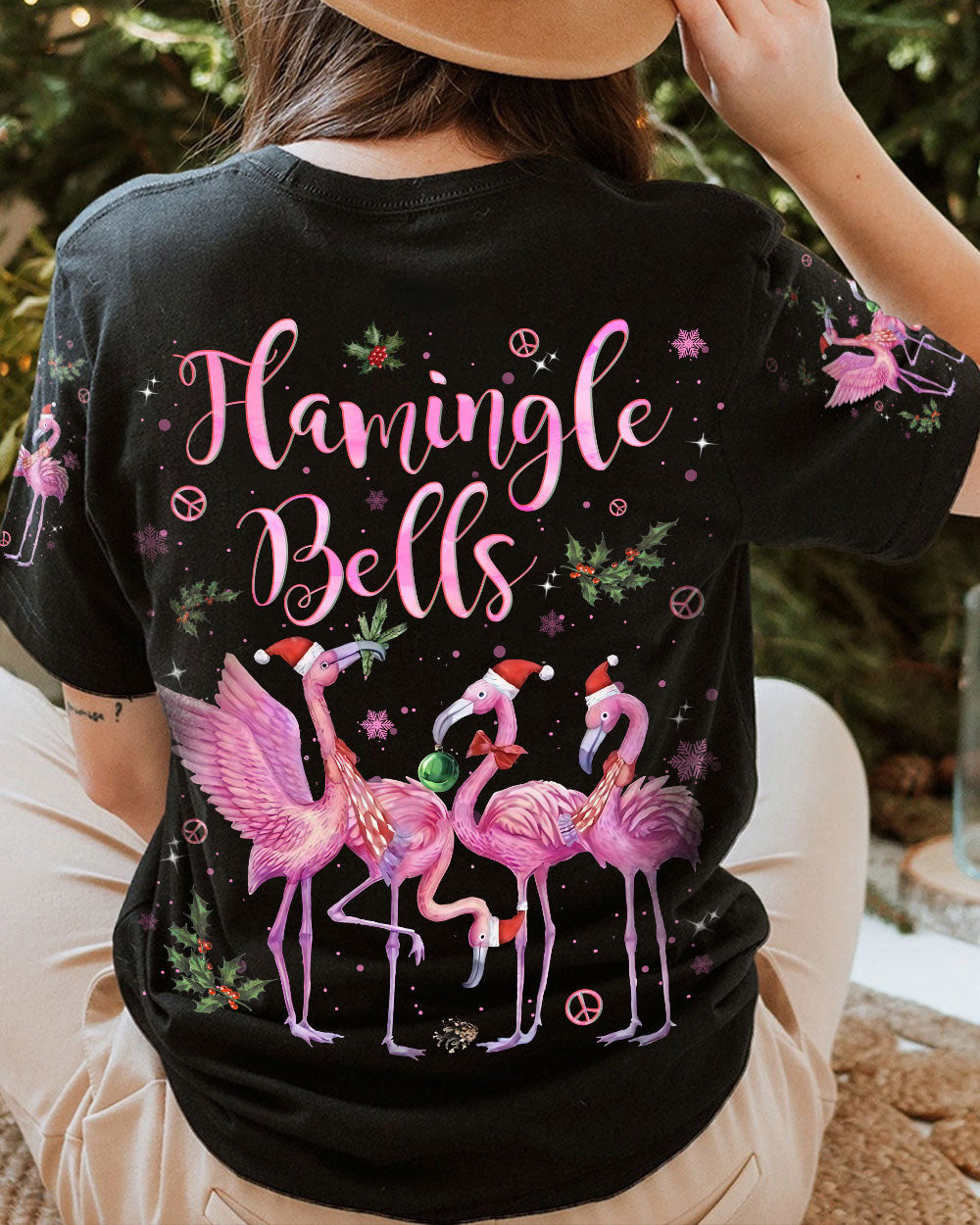 Flamingo Flamingle Bells Christmas T-Shirt Cool Christmas Apparel Flamingo Gifts For Mom
