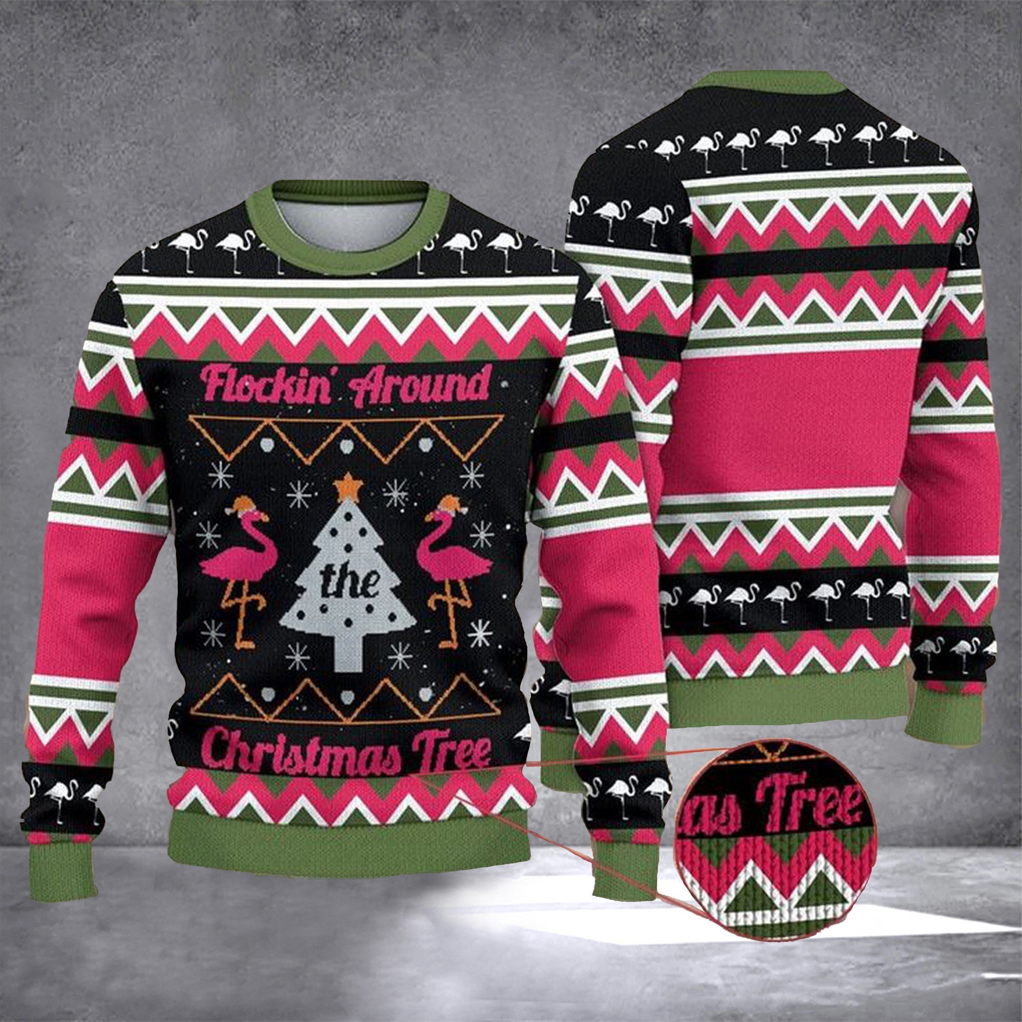 Flamingo Flocking' Around The Christmas Tree Ugly Sweater Pink Flamingo Xmas Jumper Flamingo Flocking' Around The Christmas Tree Ugly Sweater Pink Flamingo Xmas Jumper