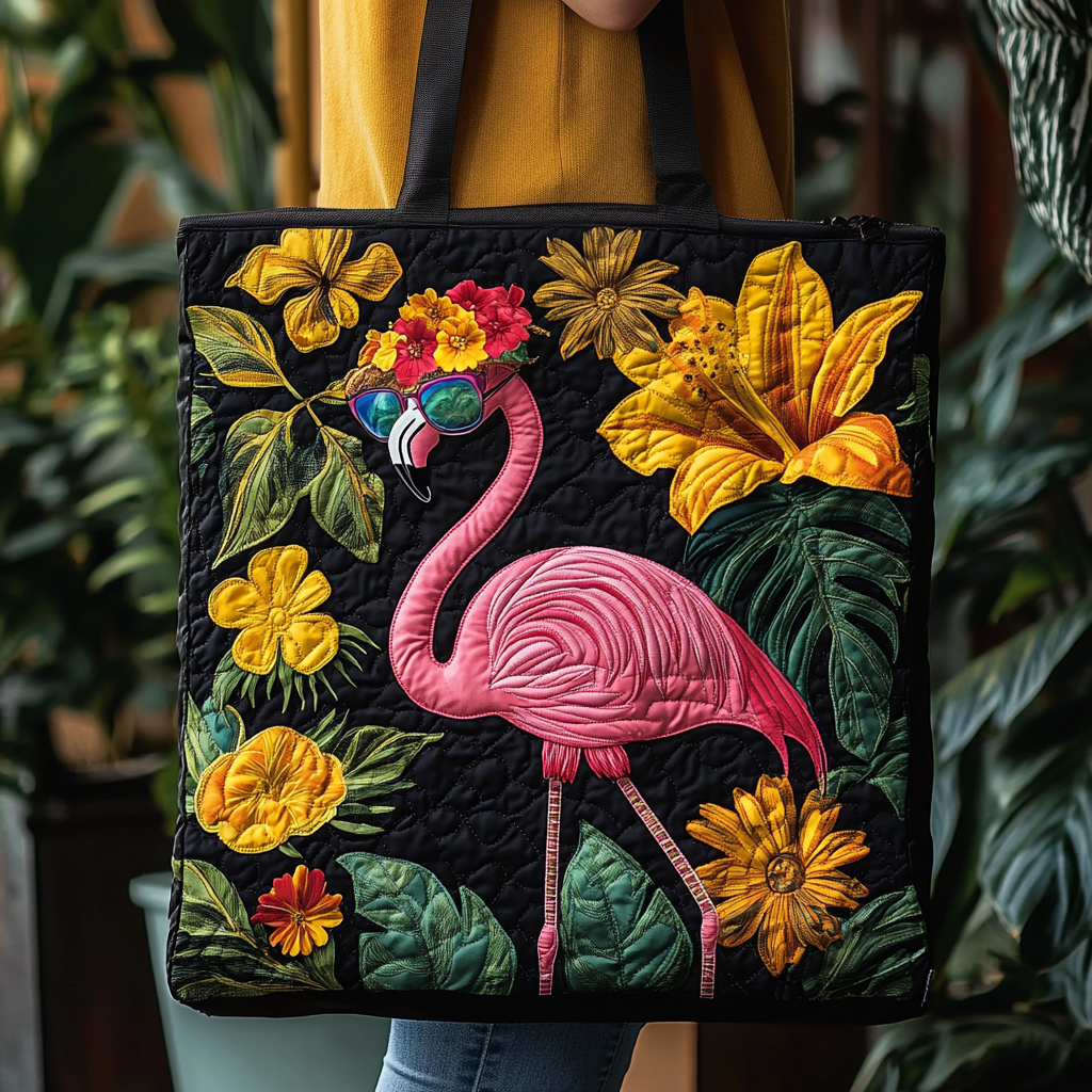 Flamingo Flower Fusion Quilted Tote Bag Pink Flamingo Gifts