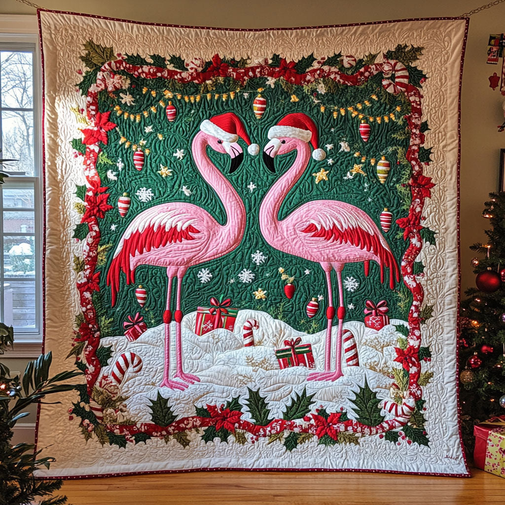 Flamingo Frosty Joy Quilt Blanket Flamingo Throw Blanket Flamingo Christmas Presents for Wife