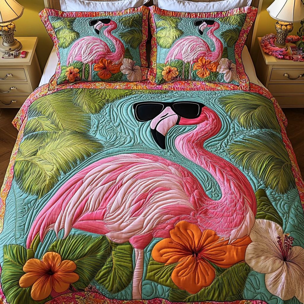 Flamingo Garden Quilted Bedding Set Best Comforter Sets Flamingo Theme Gifts