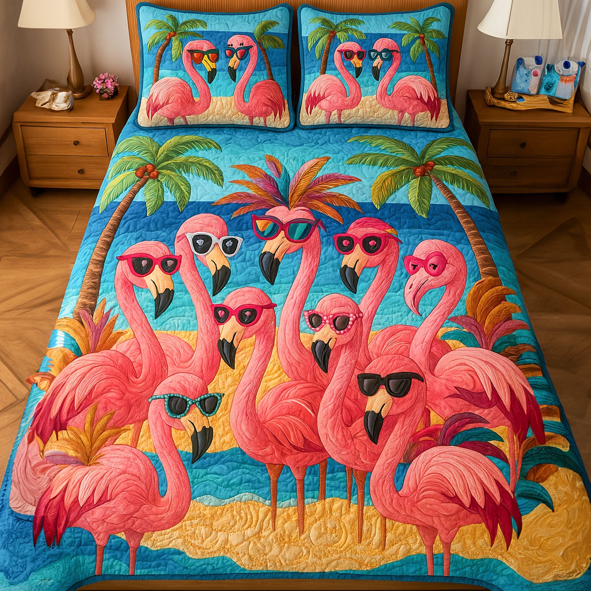 Flamingo Gathering Quilted Bedding Set Bed Decor Ideas Flamingo Gifts For Men Women