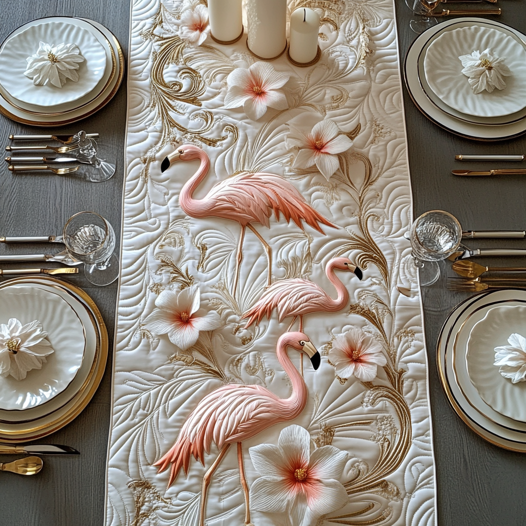Flamingo Glow Quilted Table Runner Dinner Table Decor Ideas Novelty Flamingo Gifts