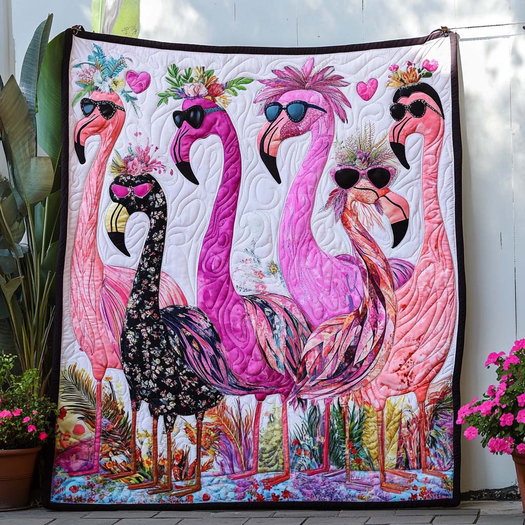 Flamingo Groove Quilted Blanket Christmas Throw Blanket Flamingo Gifts For Ladies