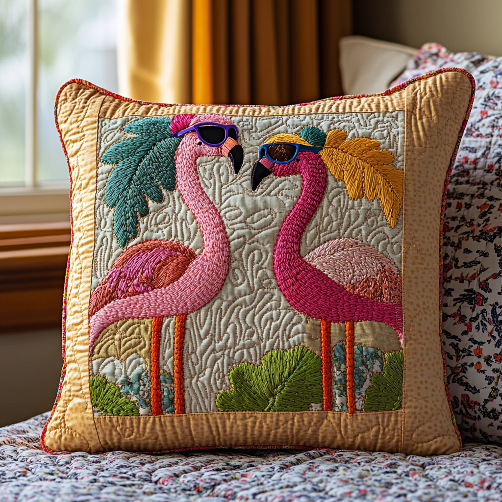 Flamingo Groove Quilted Pillow Case Decorative Pillow Cases Pink Flamingo Gifts