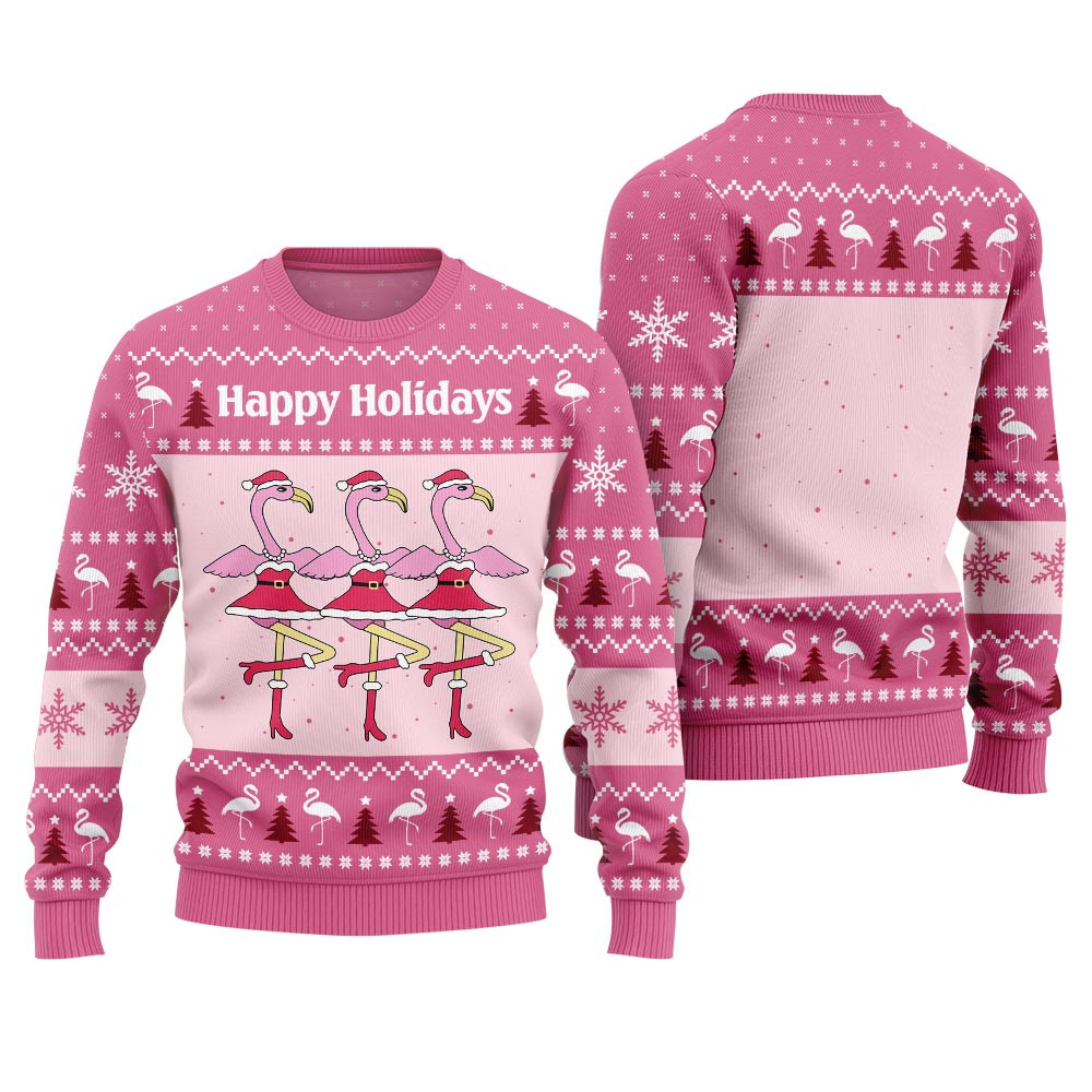 Flamingo Happy Holidays Ugly Christmas Sweater Warm Winter Merch Gift for Someone You Love