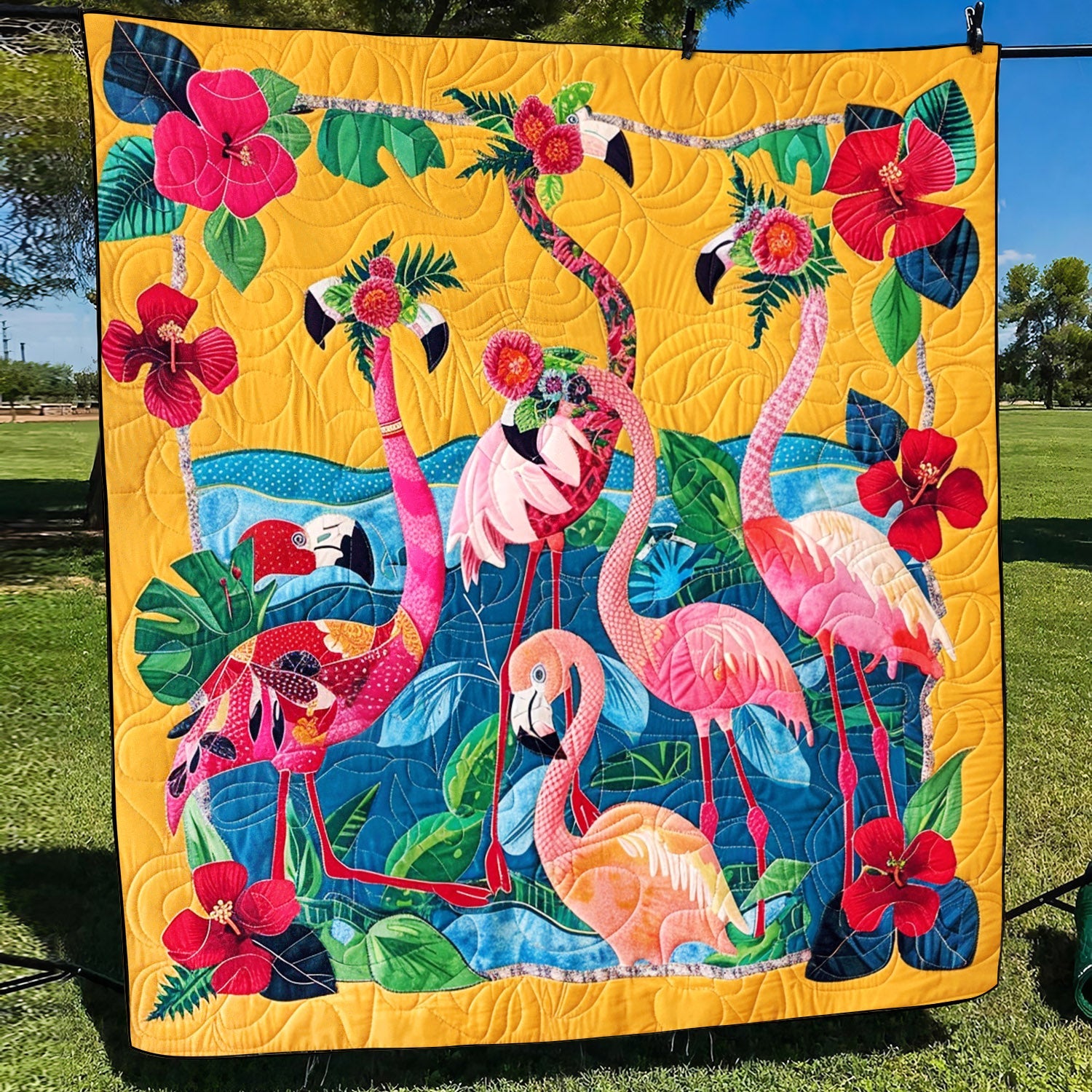 Flamingo Harmony Quilted Blanket Gifts For Flamingo Lovers