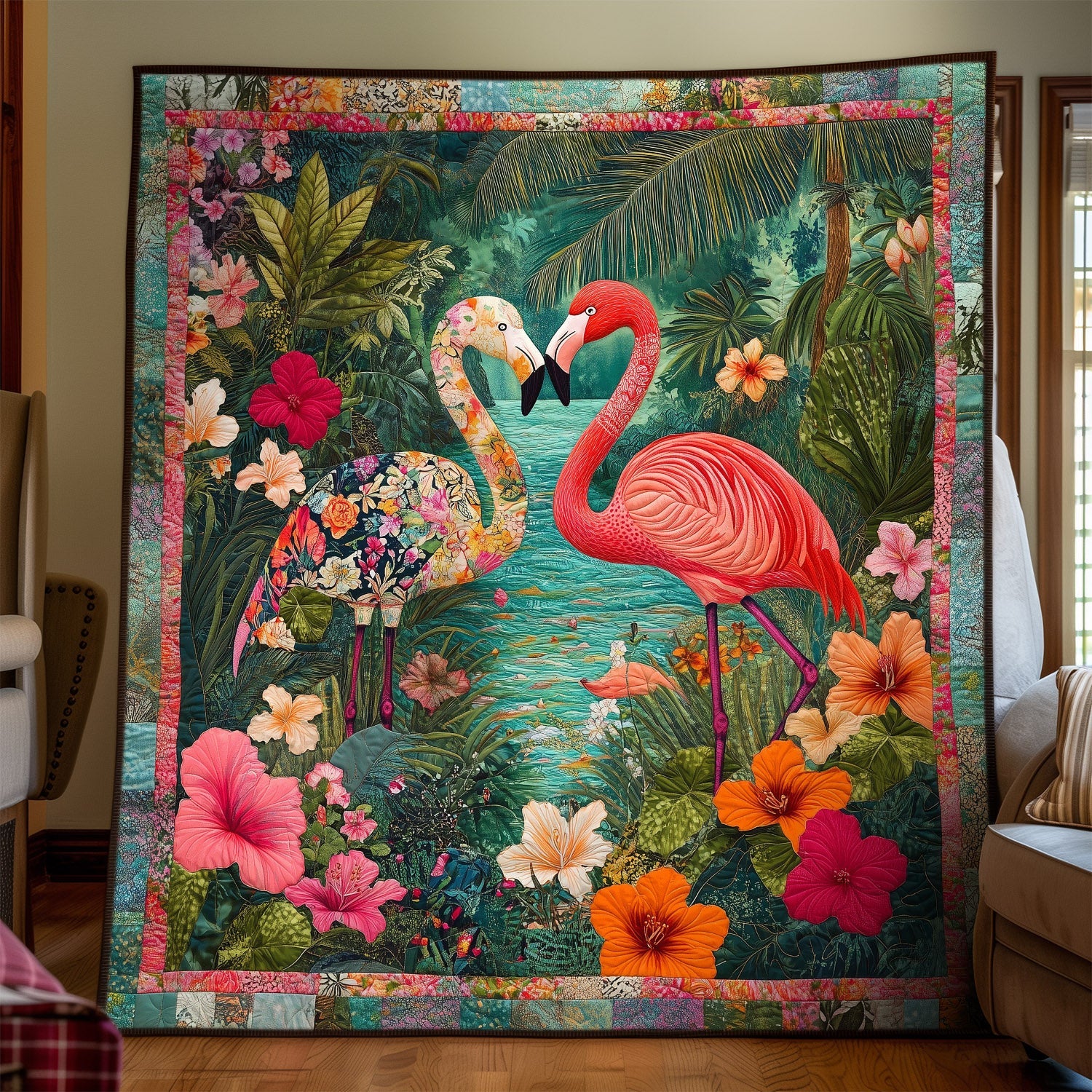 Flamingo Haven Quilted Blanket Gifts For Flamingo Lovers