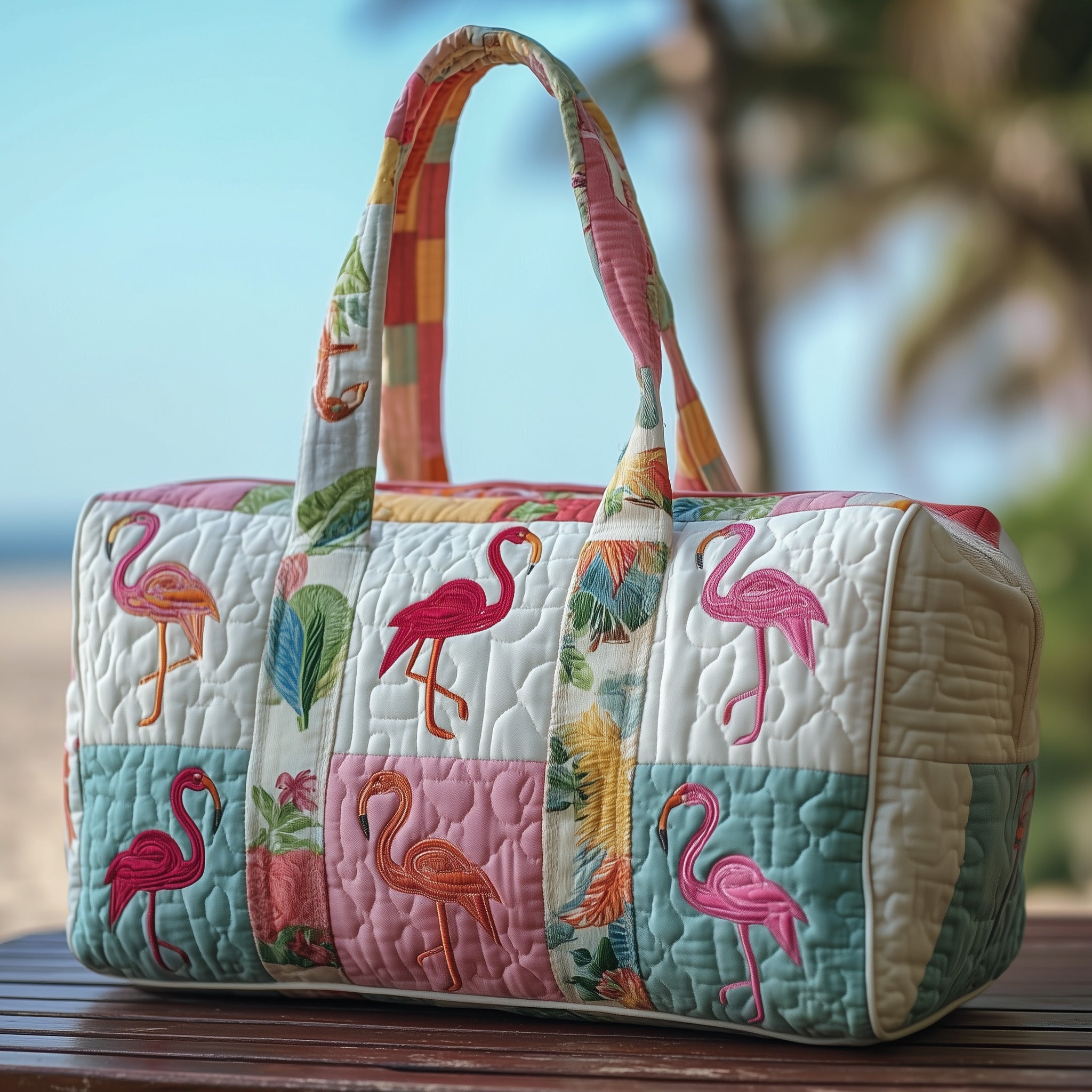 Flamingo Haven Quilted Duffle Bag Birthday Gift Idea