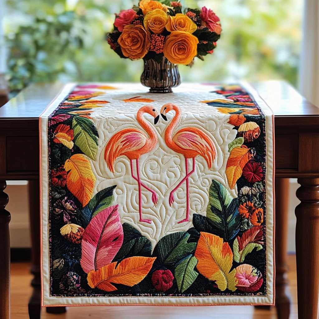 Flamingo Heart Quilted Table Runner Dining Table Decor Flamingo Gifts For Her