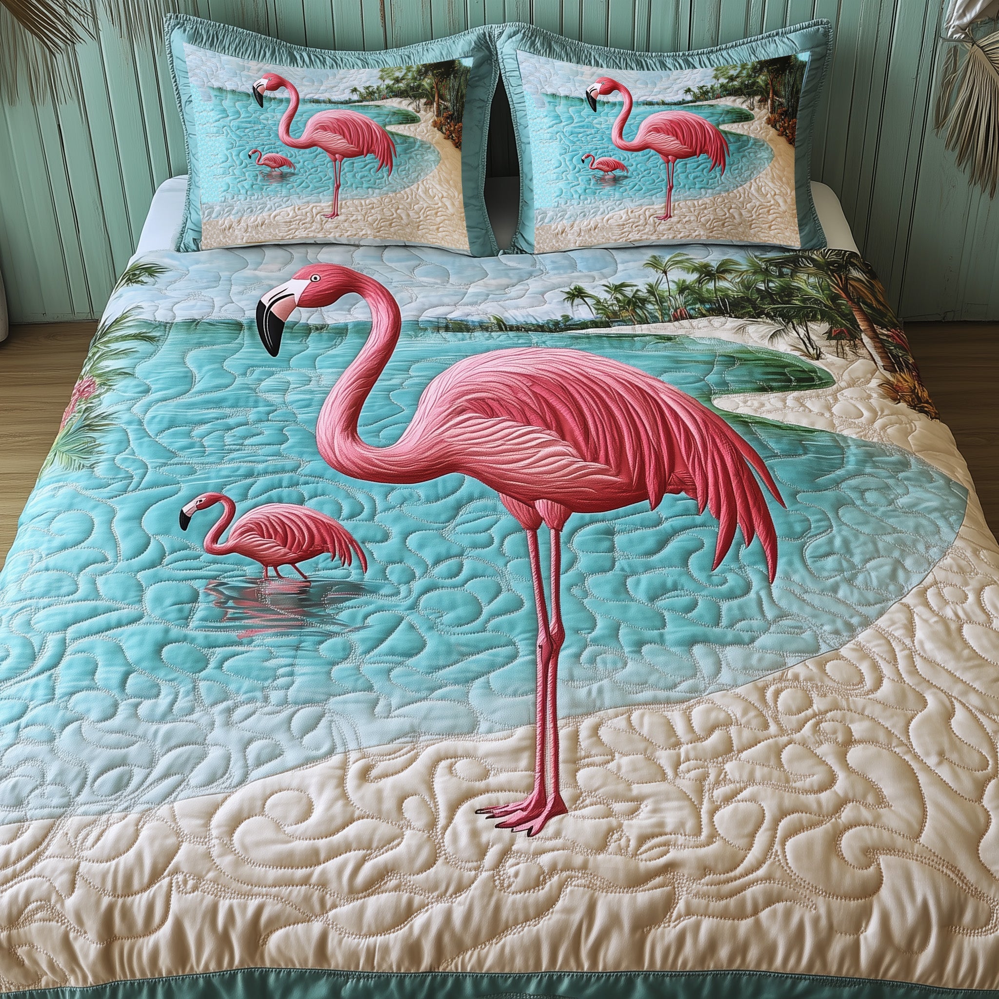 Flamingo Heaven Quilted Bedding Set Anniversary Gift