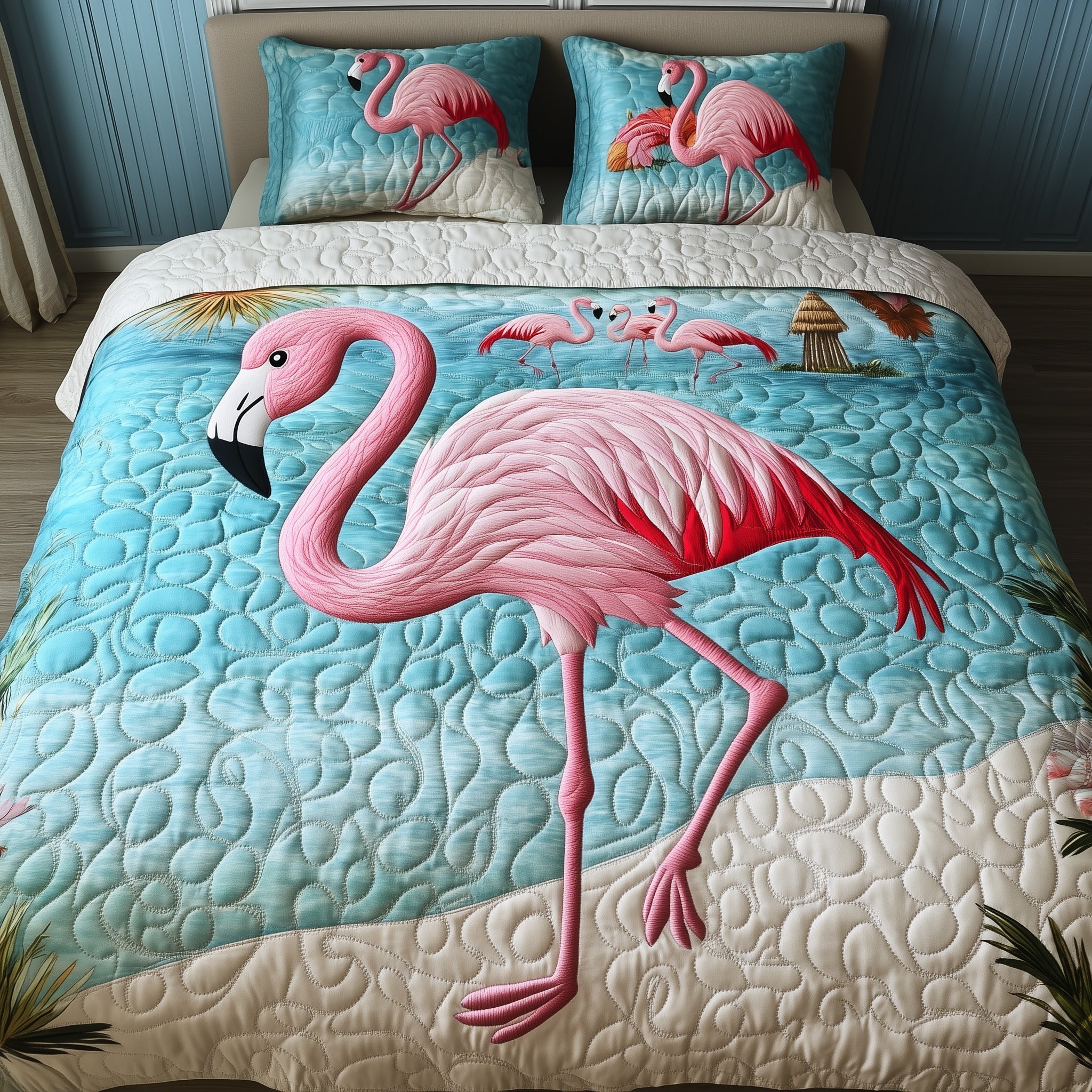 Flamingo Heaven Quilted Bedding Set Duvet Cover Bedspread Flamingo Christmas Presents