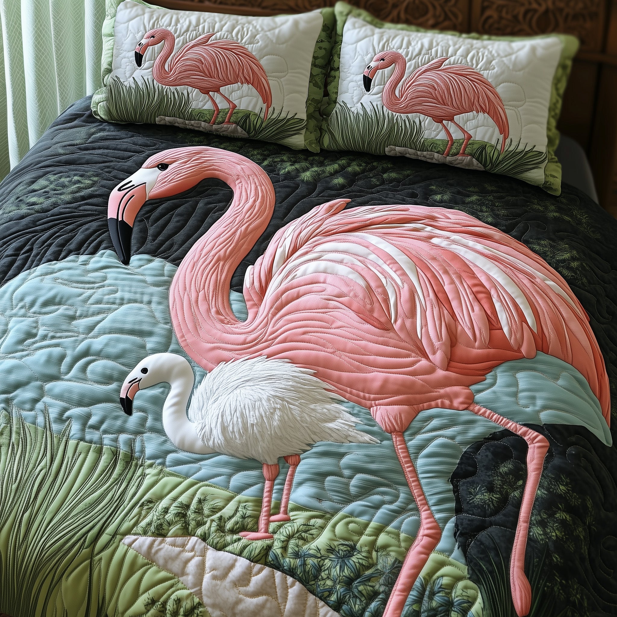 Flamingo Heaven Quilted Bedding Set Duvet Cover Bedspread Flamingo Gifts For Ladies