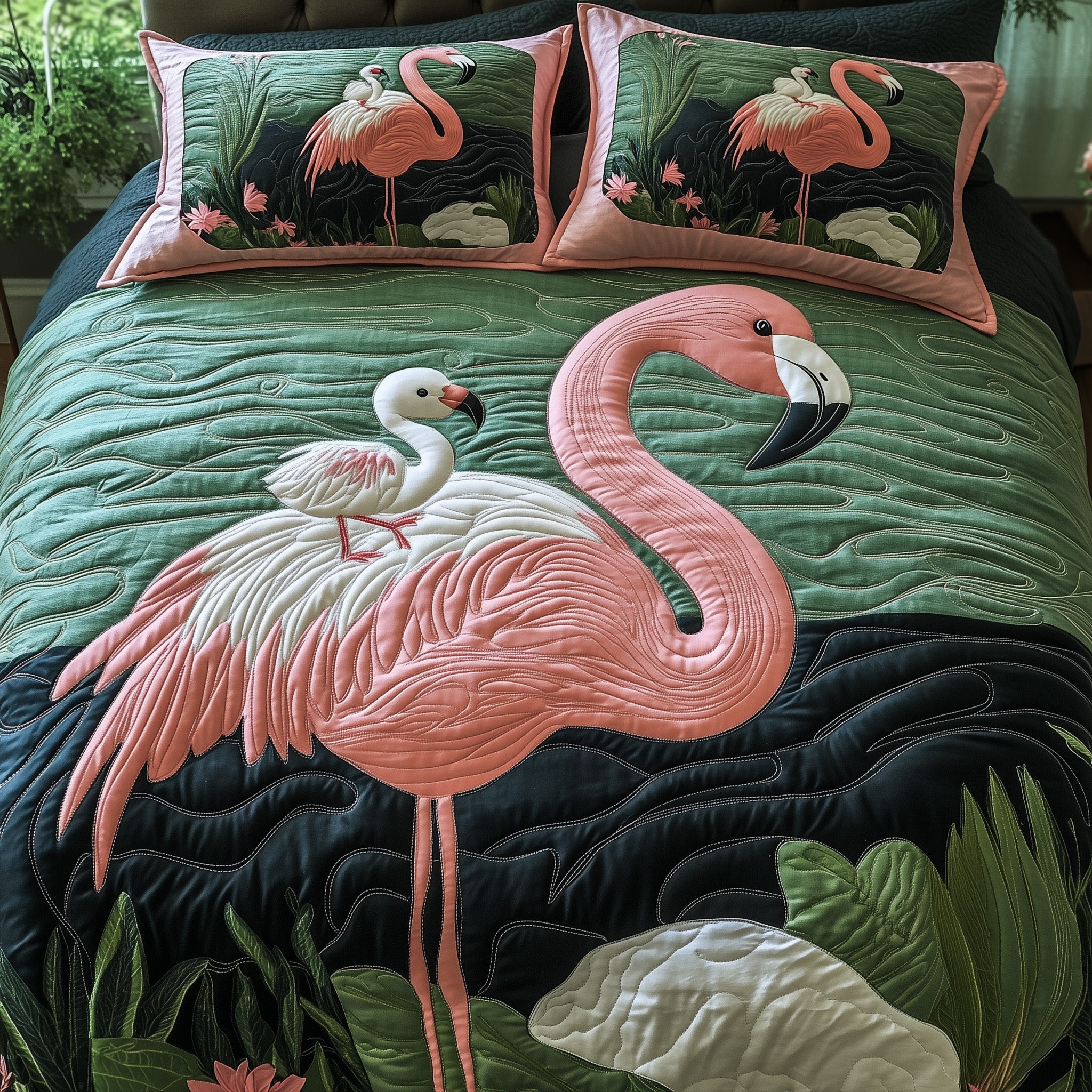 Flamingo Heaven Quilted Bedding Set For Kids