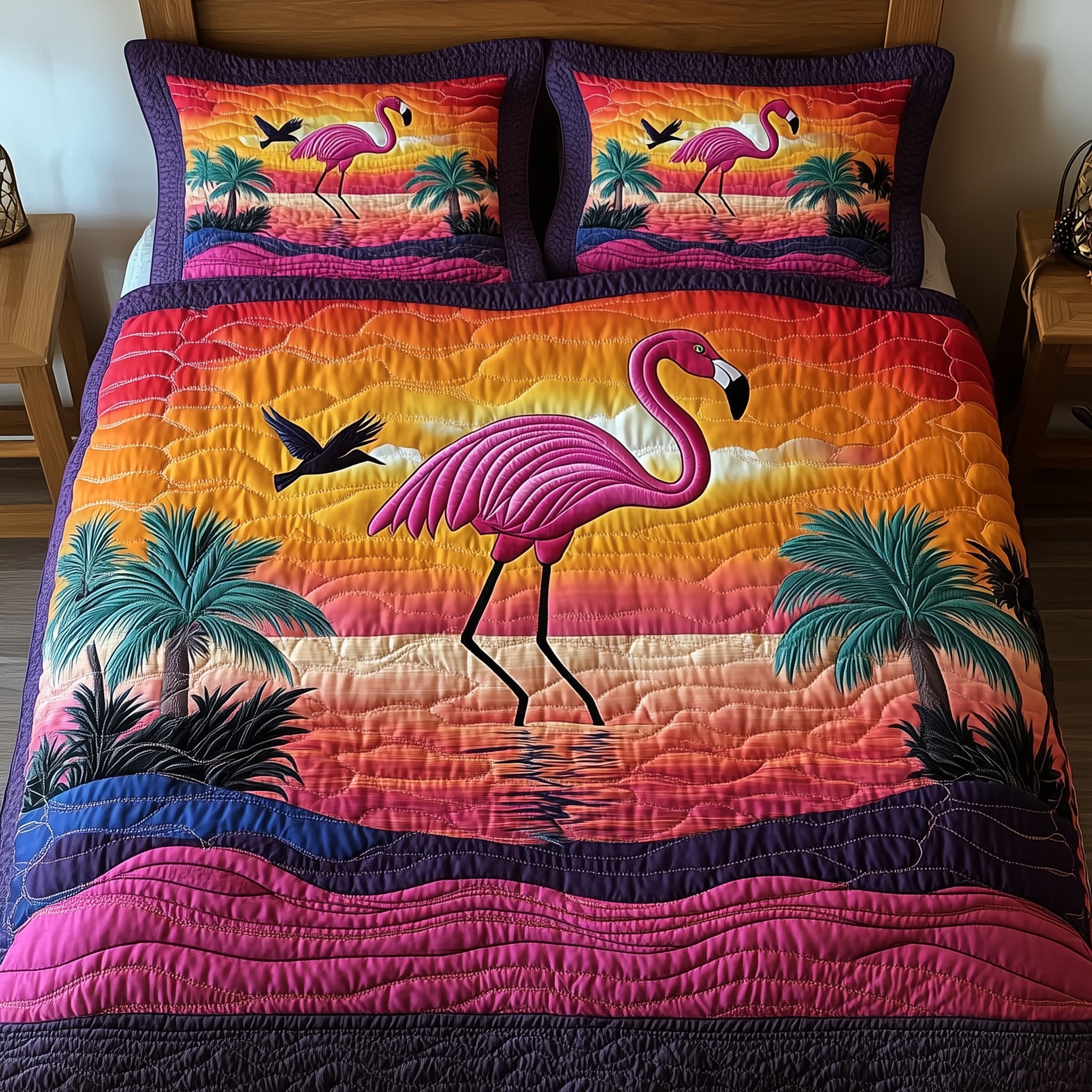 Flamingo Heaven Quilted Bedding Set Wedding Gift