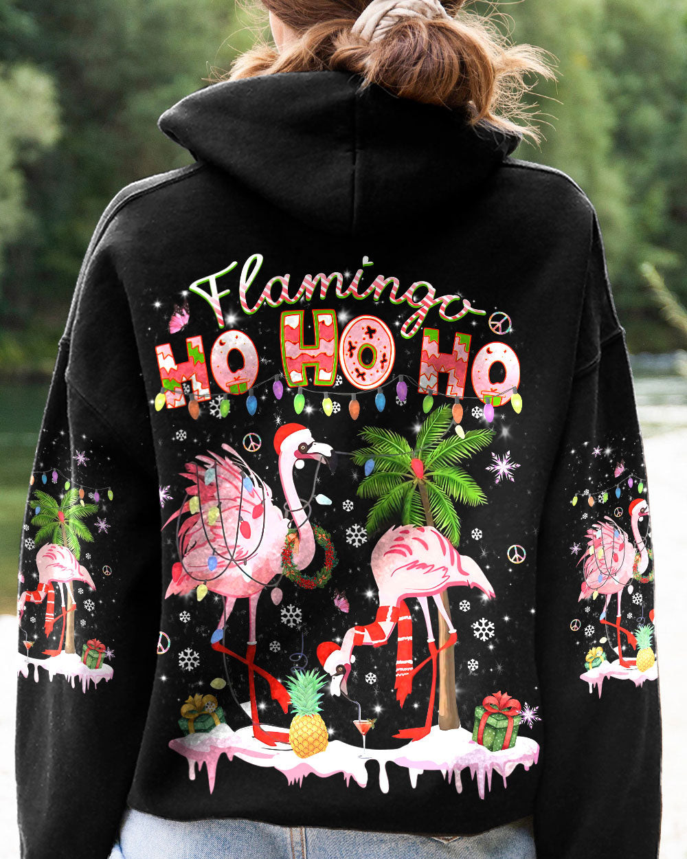 Flamingo Ho Ho Ho Christmas Hoodie Cute Merch Pink Flamingo Gifts For Christmas