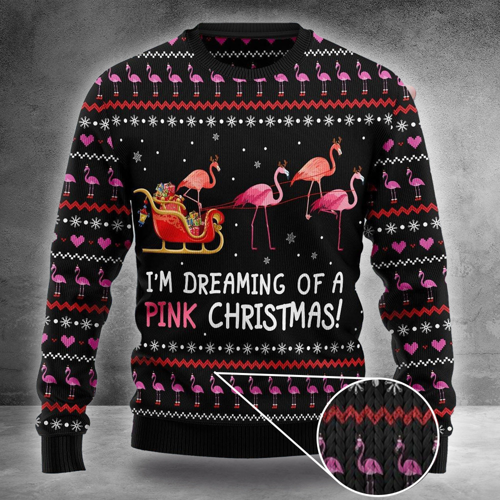 Flamingo I'm Dreaming Of A Pink Christmas Ugly Christmas Sweater Flamingo Christmas Sweater