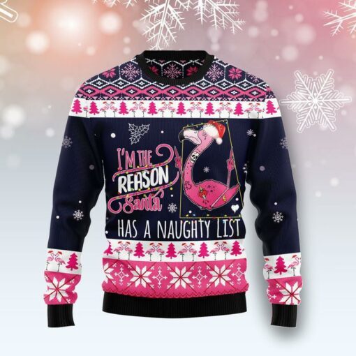 Flamingo I'm The Reason Ugly Christmas Sweater Funny Flamingo Xmas Holiday Jumper Gifts