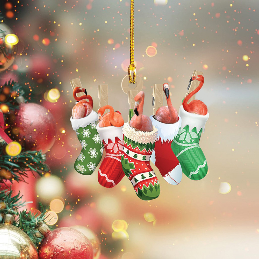 Flamingo In Christmas Sock Ornament Pink Flamingo Christmas Ornaments Xmas Tree Decorations