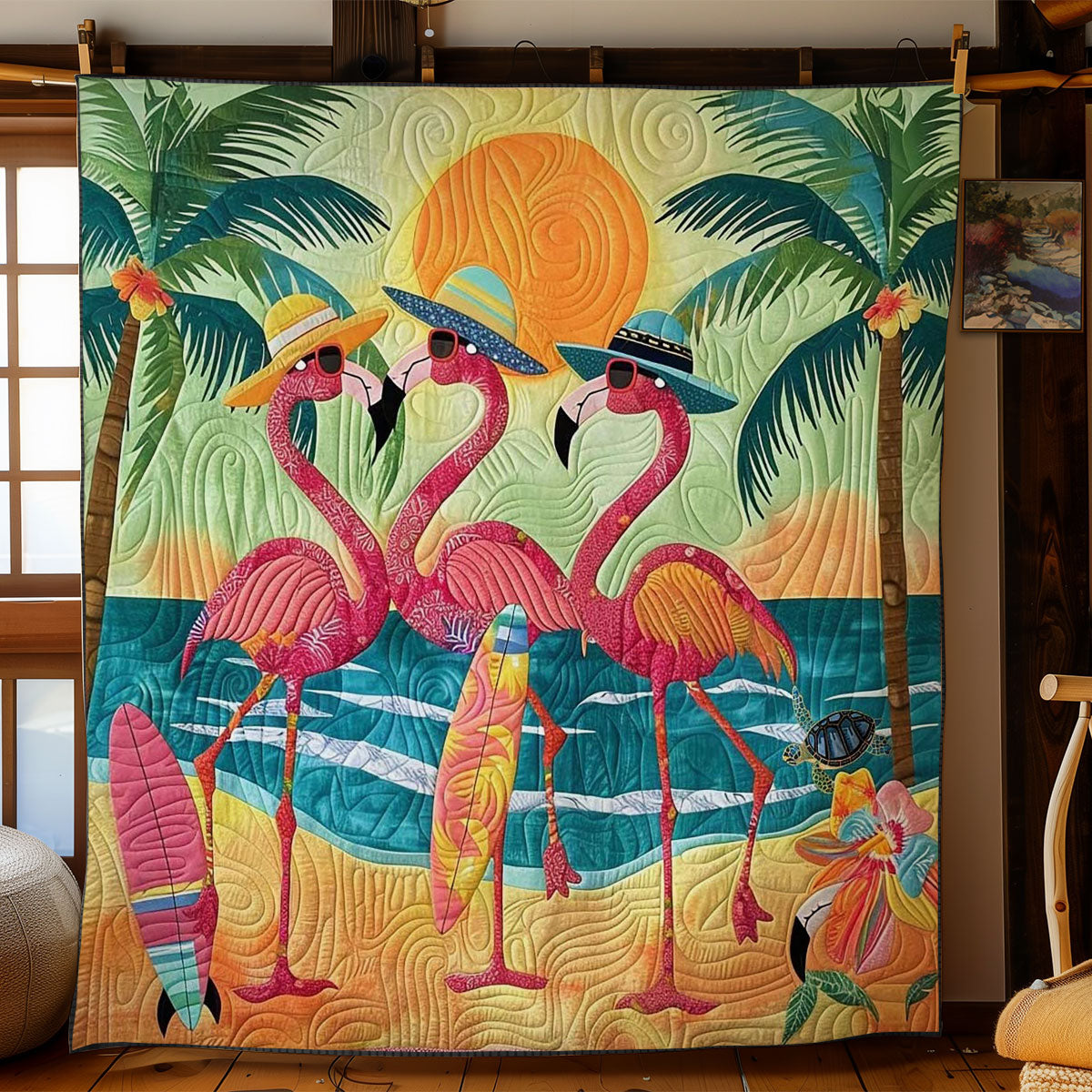 Flamingo Island Dream Quilt Trendy Quilt Blanket Gift for Modern Home