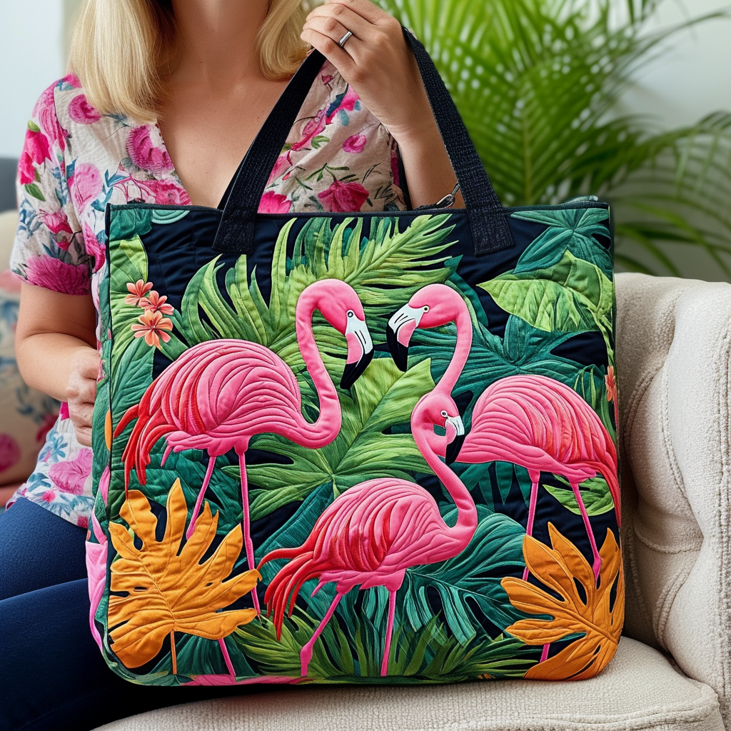 Flamingo Island Dreams Quilted Tote Bag Unique Pink Flamingo Gifts
