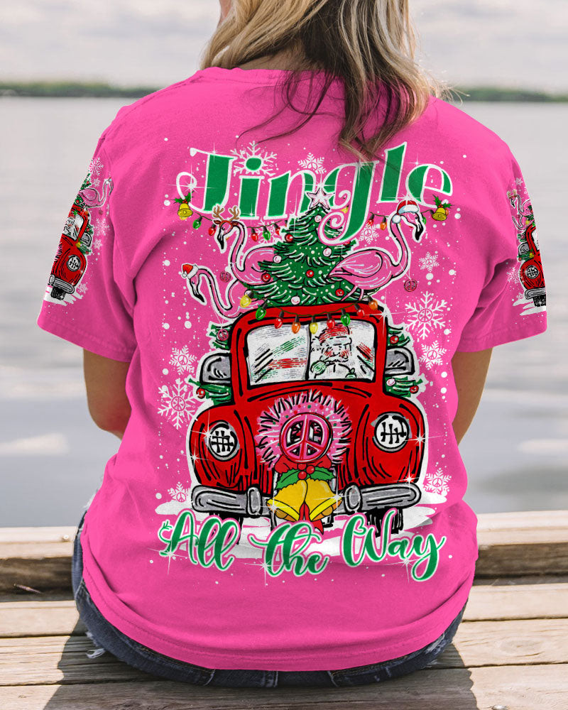 Flamingo Jingle All the Way Christmas T-Shirt Cool Xmas Apparel Flamingo Theme Gifts
