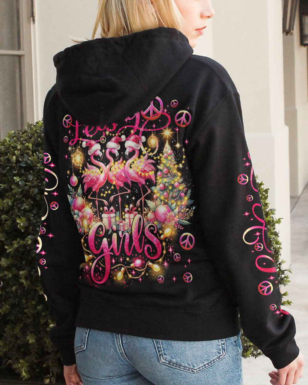 Flamingo Let's Go Girls Christmas Hoodie Cool Xmas Apparel Flamingo Inspired Gifts