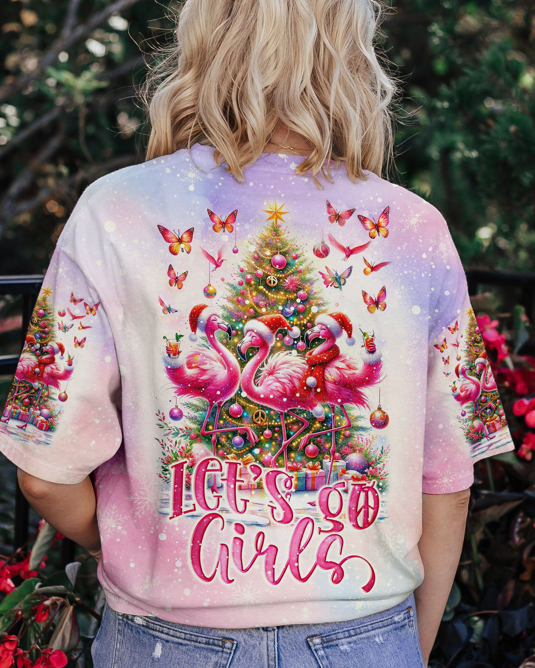 Flamingo Let's Go Girls Christmas T-Shirt Cozy Apparel Christmas Gifts For Flamingo Lovers