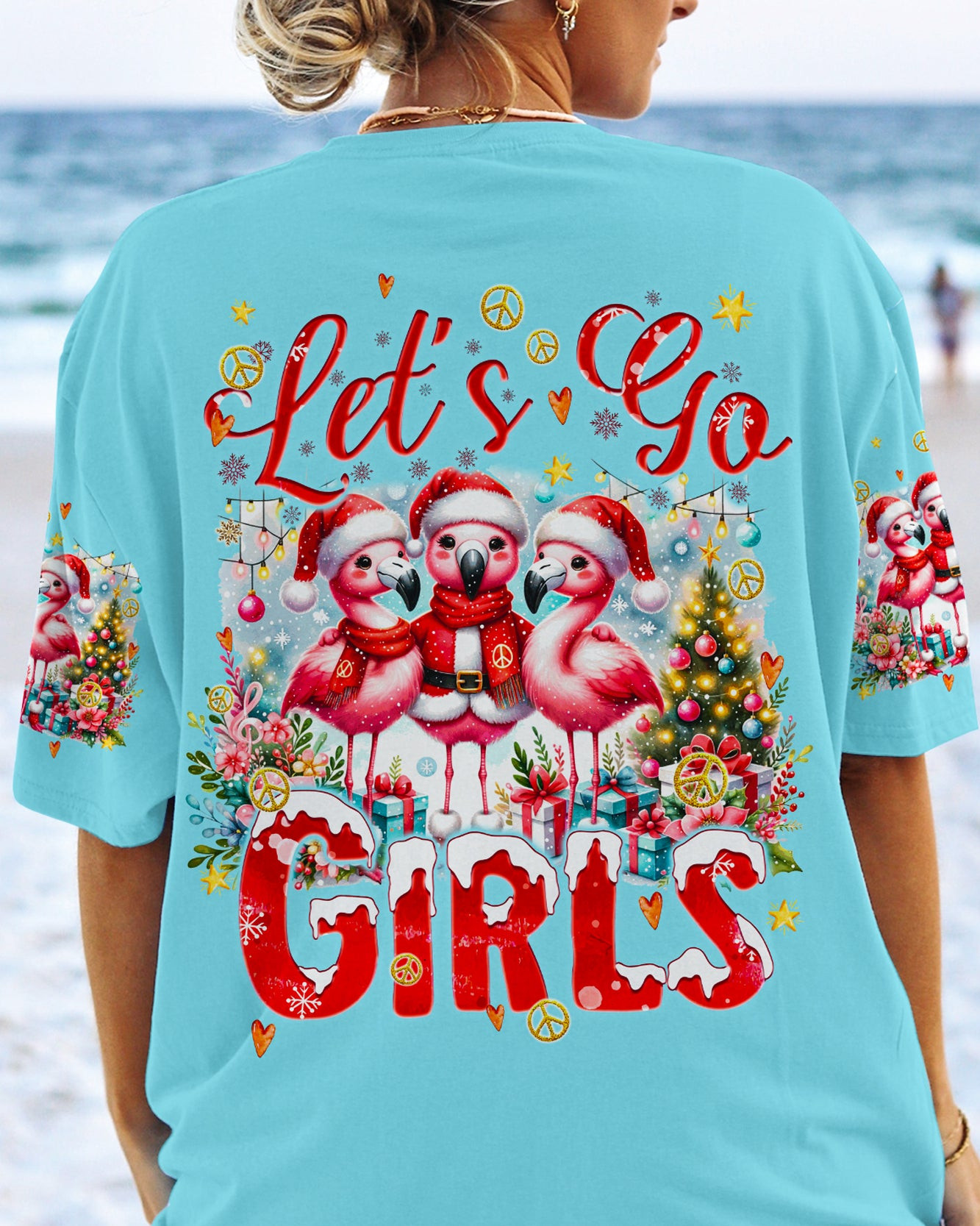 Flamingo Let's Go Girls Christmas T-Shirt Lovely Xmas Shirt Pink Flamingo Gifts For Mom