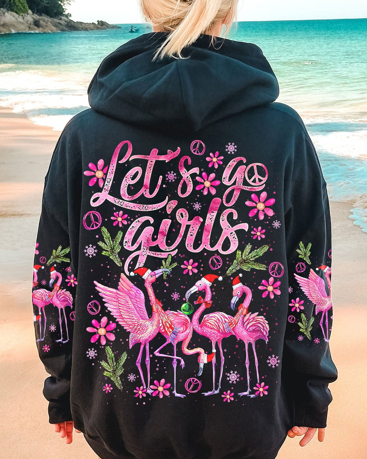 Flamingo Let's Go Girls Hoodie Christmas Clothes Flamingo Theme Gifts For Her