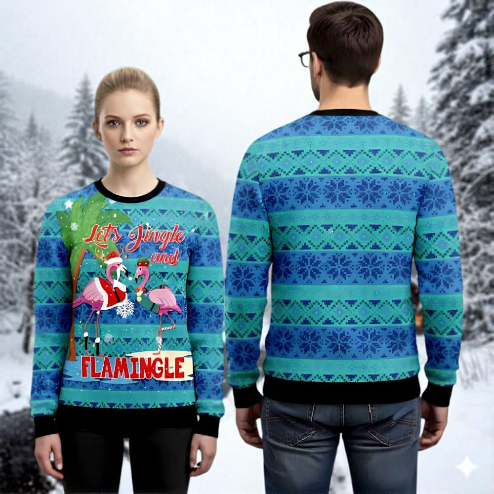 Flamingo Let's Jingle And Flamingle Ugly Christmas Sweater Holiday Apparel Funny Christmas Gift