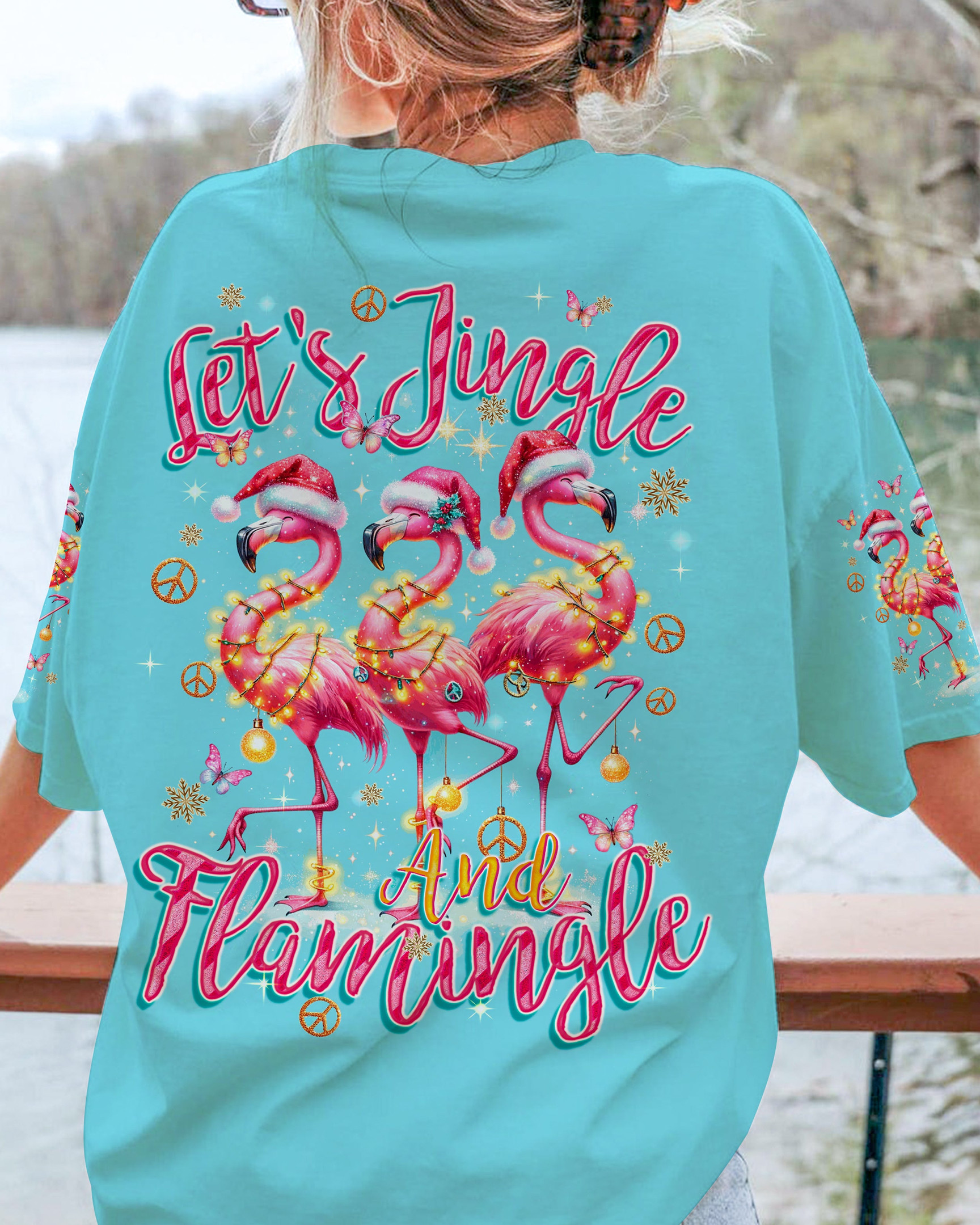 Flamingo Let's Jingle Christmas T-Shirt Flamingle Xmas Shirt Cute Flamingo Stuff