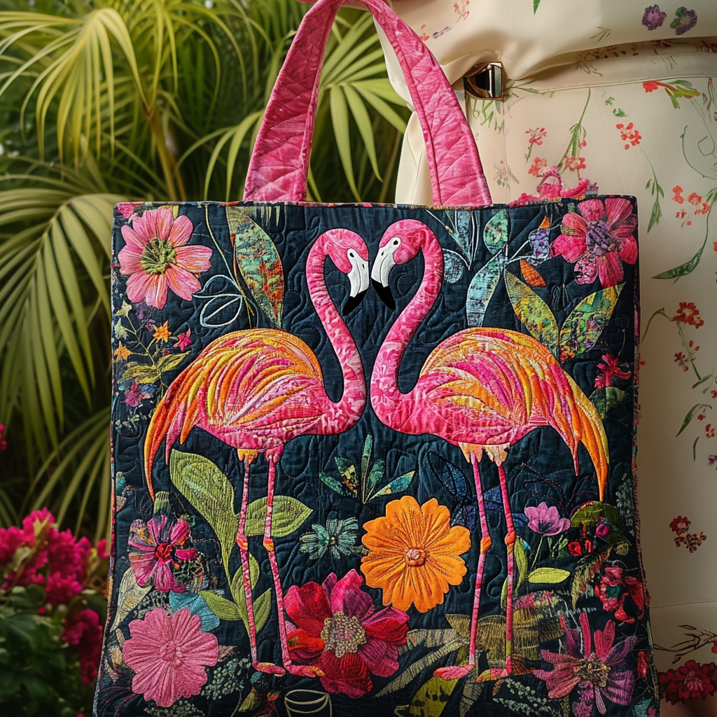 Flamingo Love Garden Quilted Tote Bag Flamingo Theme Gifts