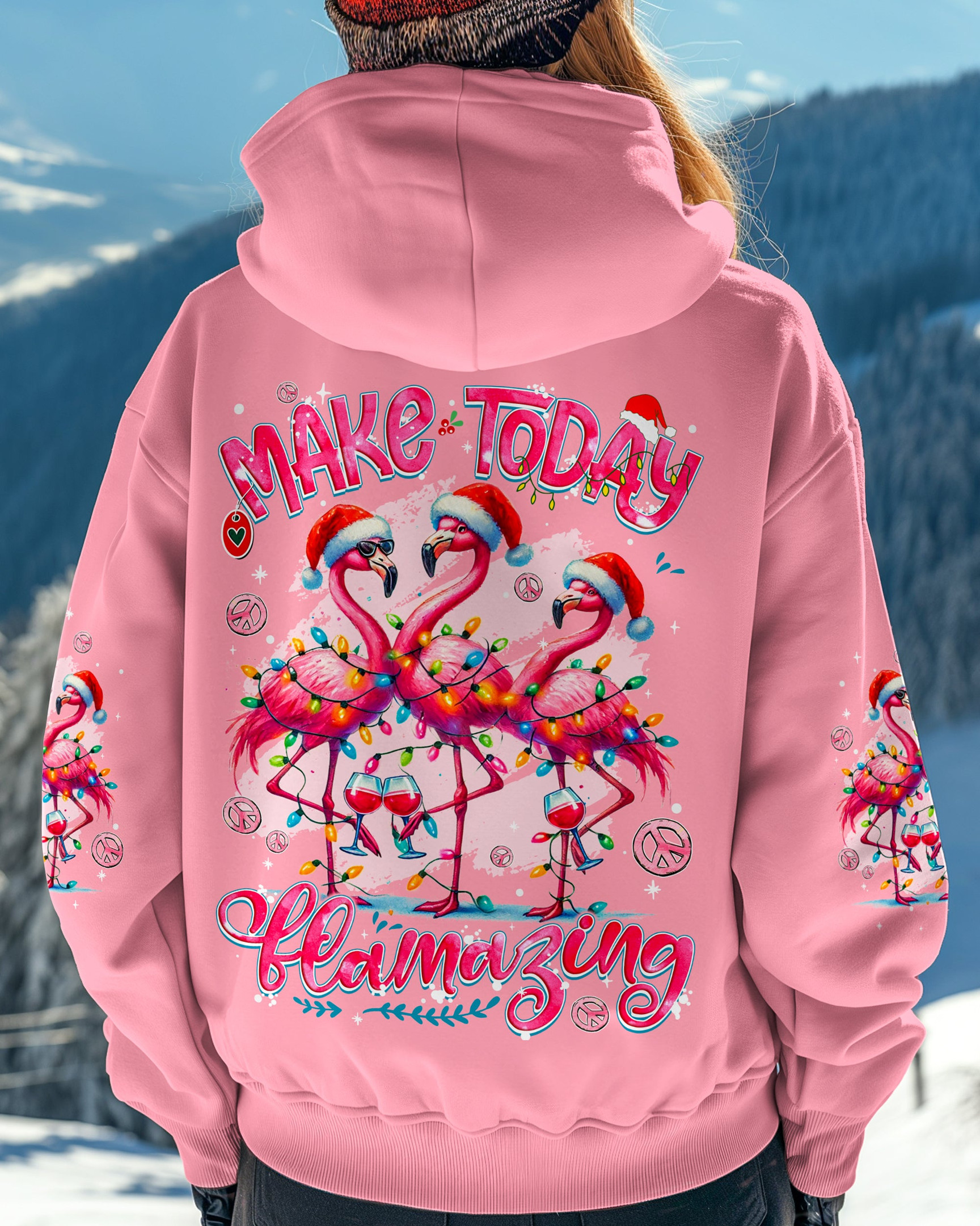 Flamingo Make Today Flamazing Christmas Hoodie Flamingo Drink Wine Gifts For Wine Lovers