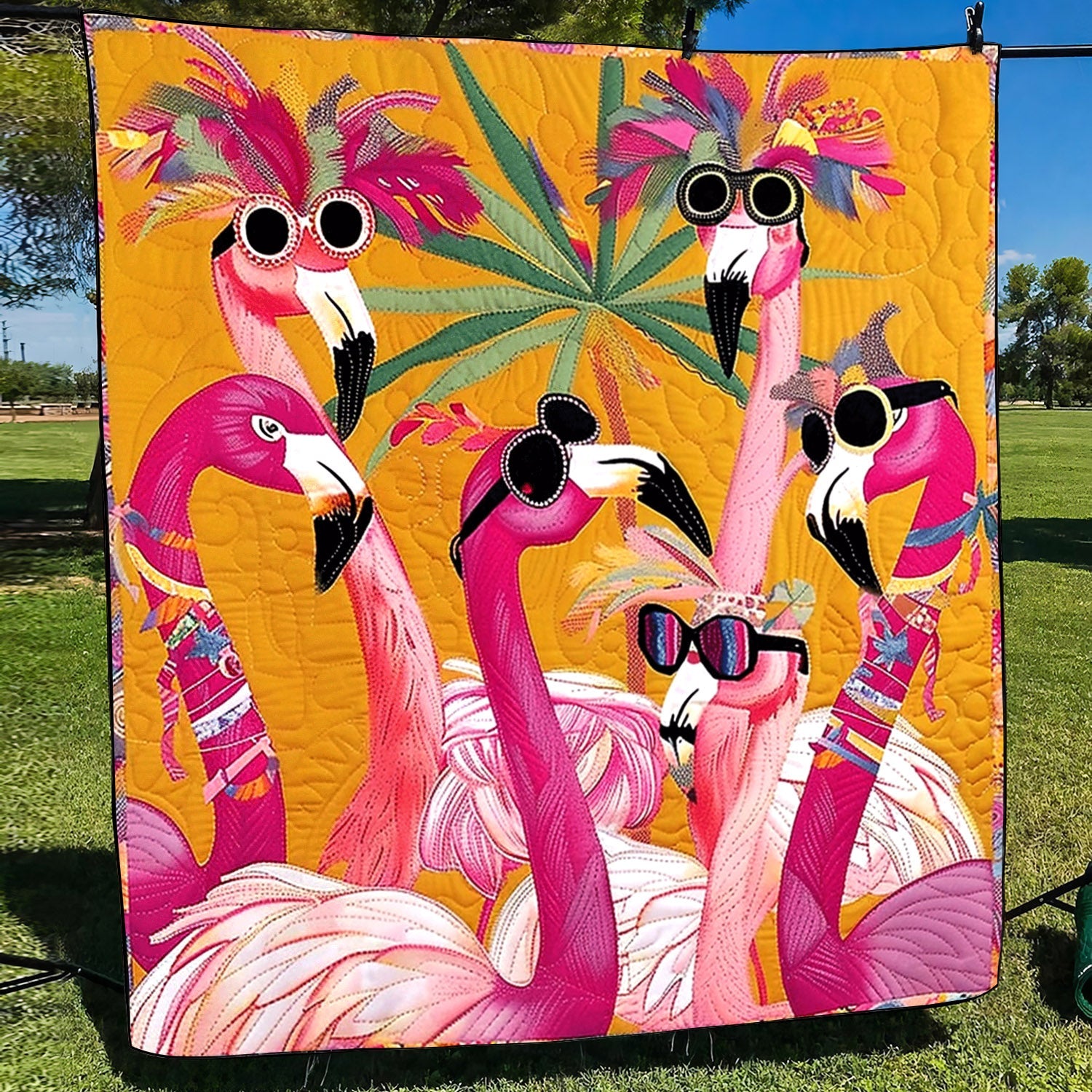Flamingo Meadow Quilted Blanket Flamingo Gifts For Her