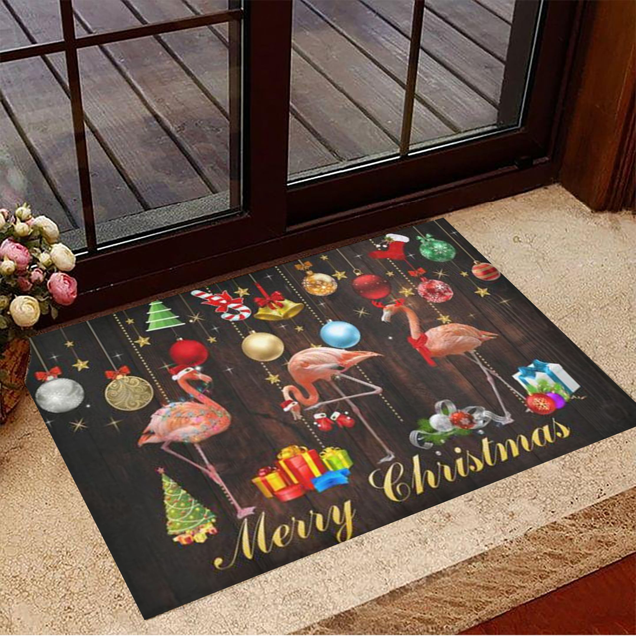 Flamingo Merry Christmas Doormat Christmas Welcome Mat House Decor