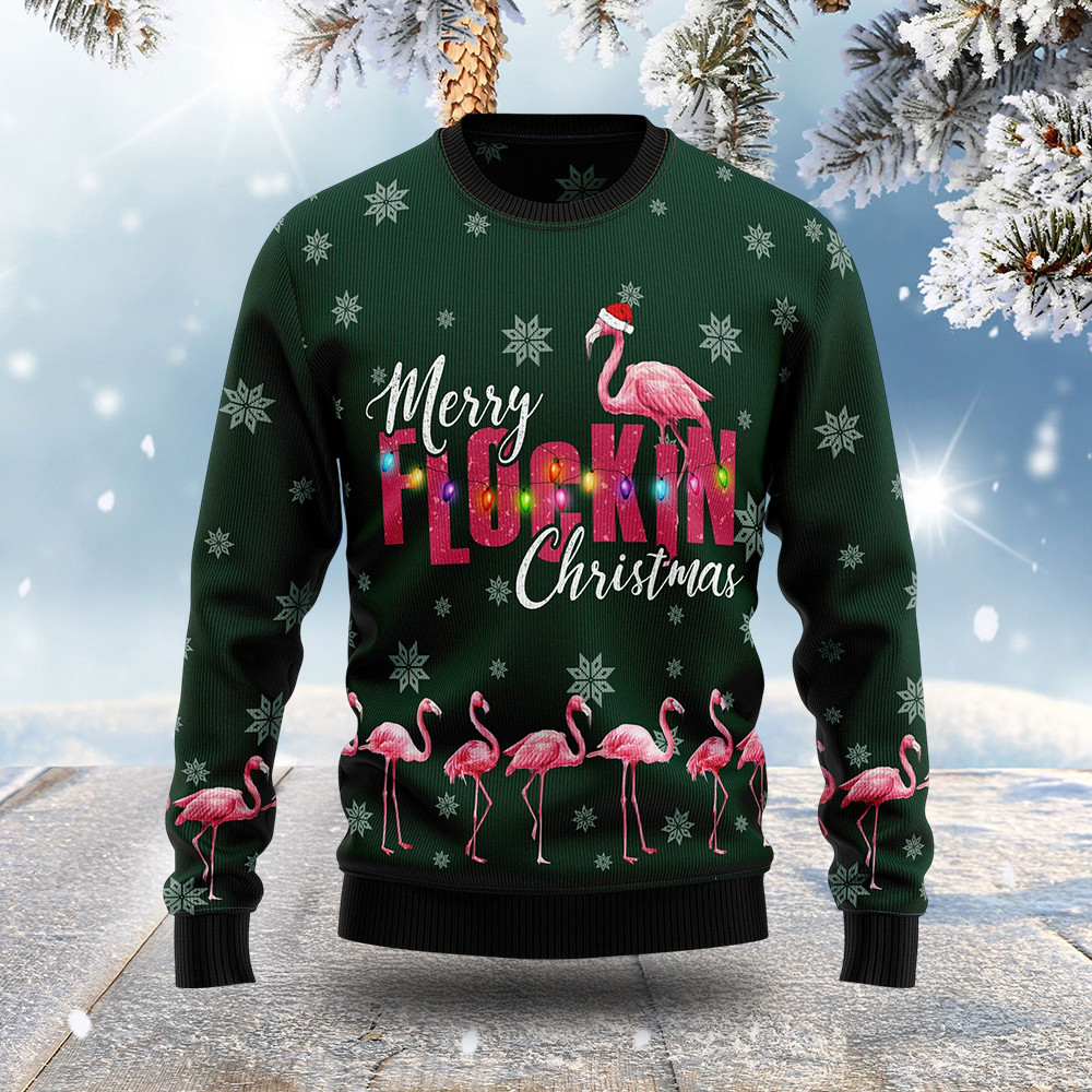 Flamingo Merry Flockin Christmas Ugly Sweater Animal Clothing Flamingo Xmas Gifts