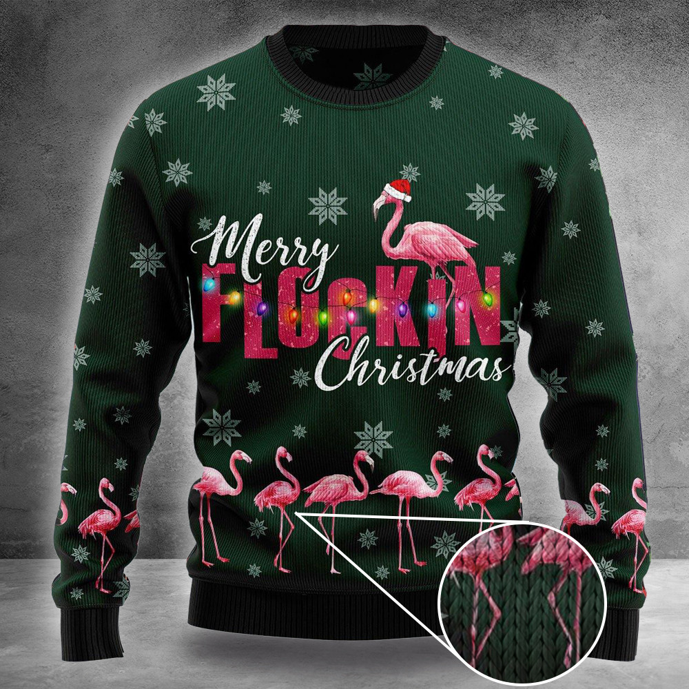 Flamingo Merry Flockin Ugly Christmas Sweater Flamingo Christmas Sweater Gifts For Dude