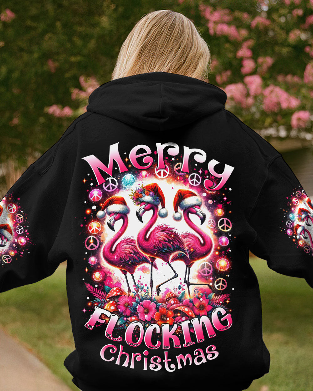Flamingo Merry Flocking Christmas Hoodie Lovely Christmas Apparel Gifts For Flamingo Lovers