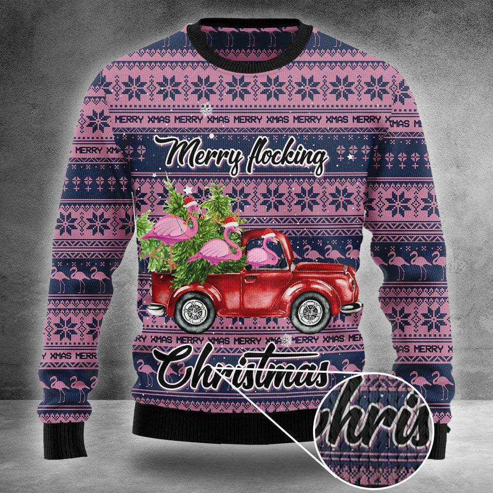 Flamingo Merry Flocking Sweater Pink Flamingo Ugly Christmas Sweater Gift For Boyfriend Flamingo Merry Flocking Sweater Pink Flamingo Ugly Christmas Sweater Gift For Boyfriend