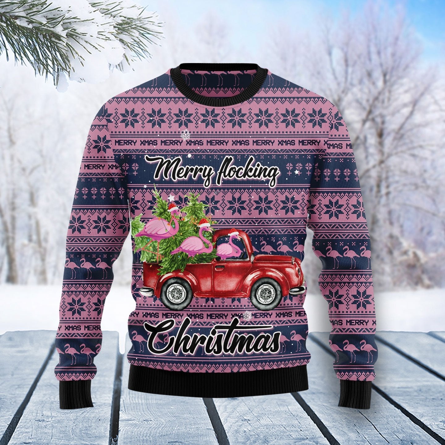 Flamingo Merry Flocking Ugly Christmas Sweater Silly Flamingo Xmas Jumper Gifts For Her