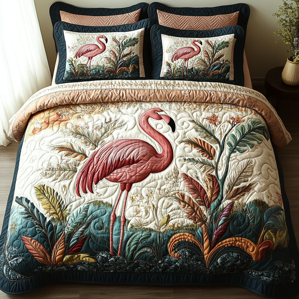 Flamingo Mood Quilted Bedding Set Christmas Bed Sheets Flamingo Gifts For Ladies