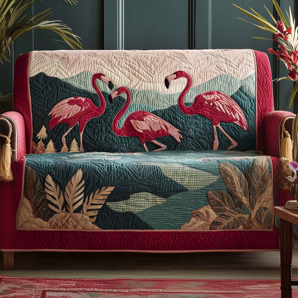 Flamingo Mountains Quilted Sofa Cover Living Room Decor Ideas Gifts For Flamingo Lovers